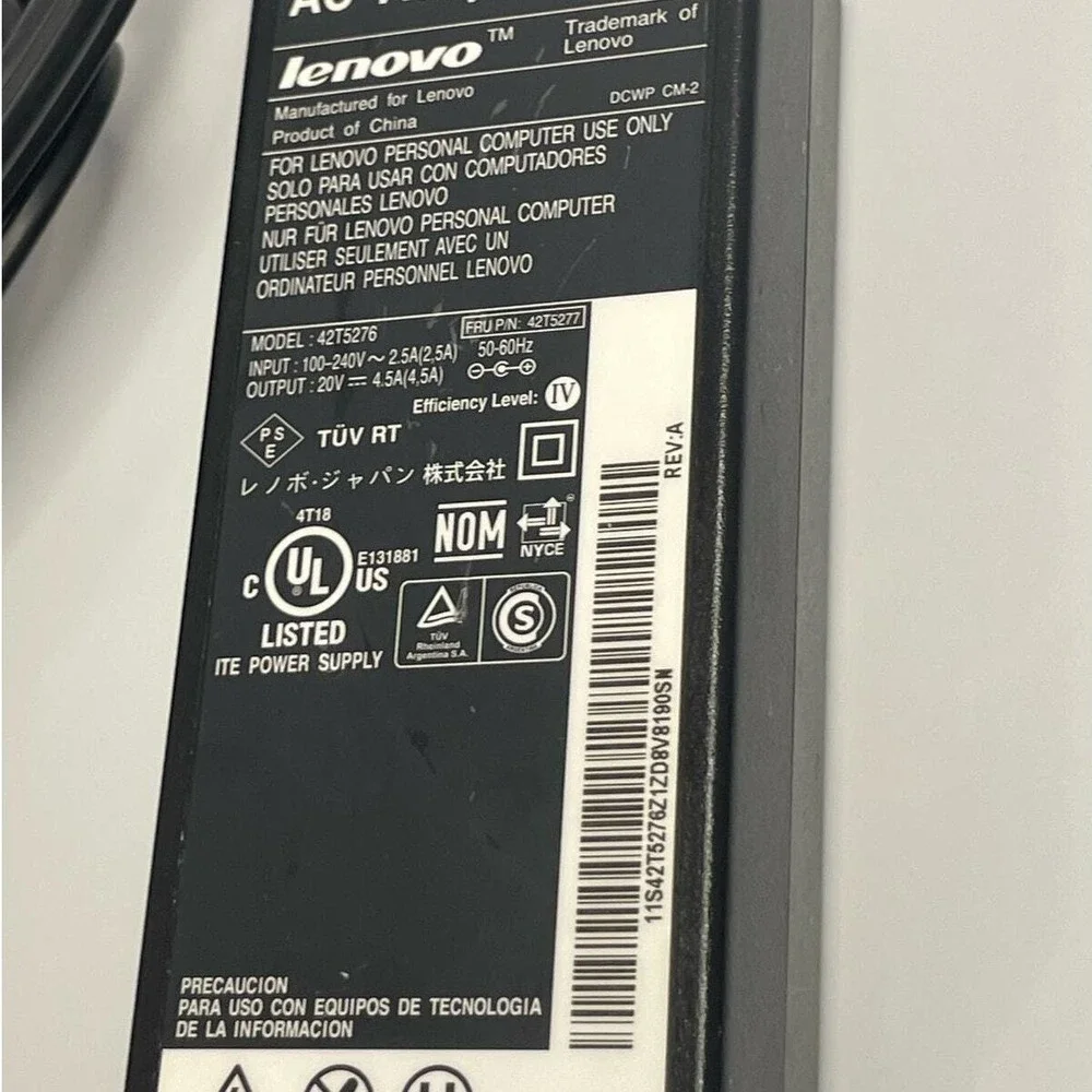 Lenovo 90W 20V AC Adapter Laptop Charger‎ 42T5276 FRU 42T5277 Round Barrel Tip
